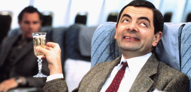 Mr. bean tossing a wine