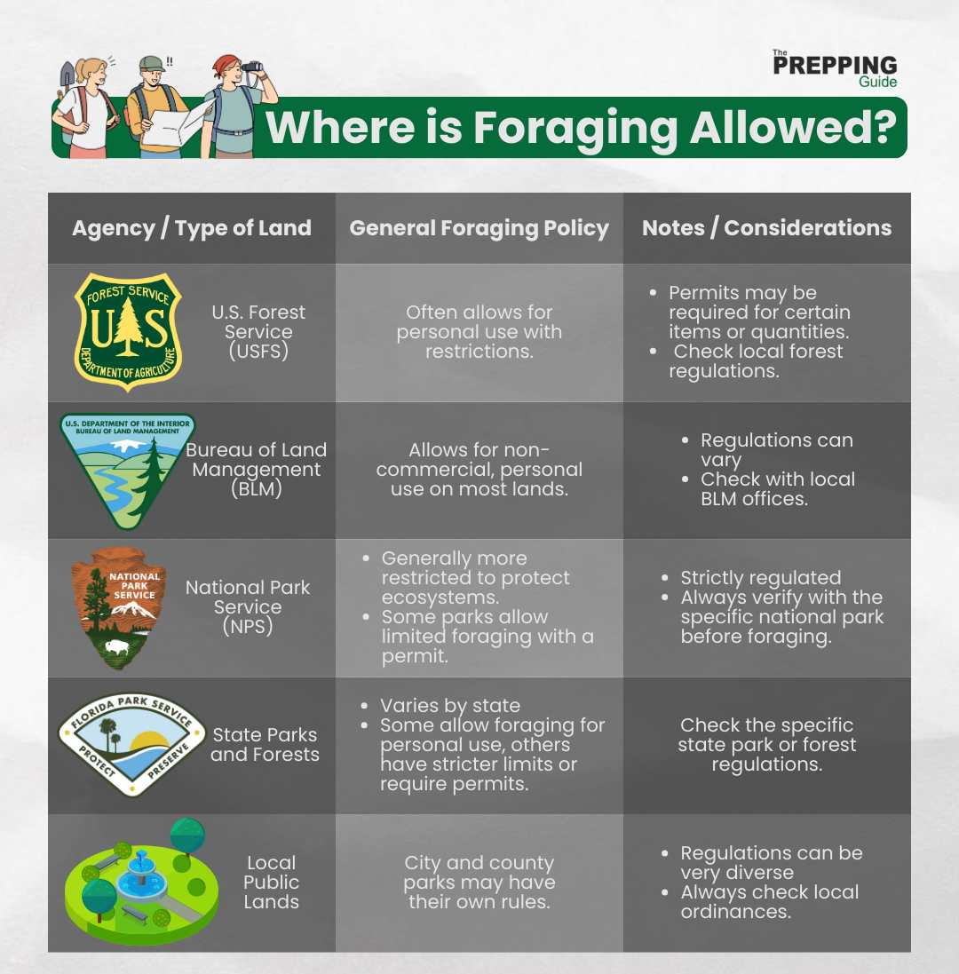 A table illustrating where foraging is allowed.